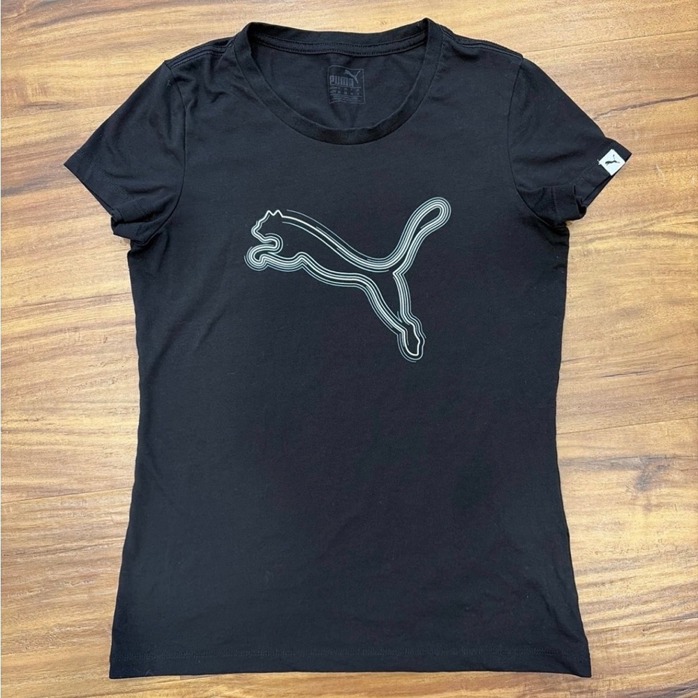 Puma Black Tee with Silver-Outline Cat Logo